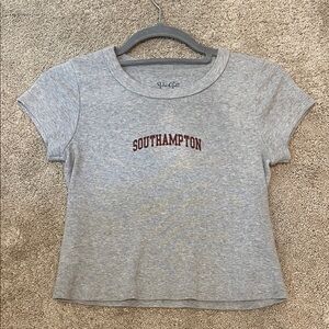 Brandy Melville Grey Tee with Maroon 'Southampton' Graphic